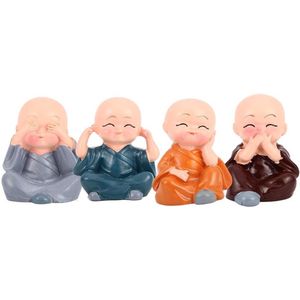 Monniken Figuur 4 stks Schattige Kleine Standbeeld Hars Sculptuur Ambachten voor Home Office Auto Decoratie Ambachten Gift.