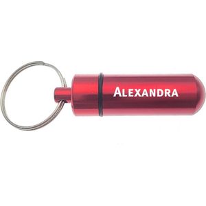 Sleutelhanger - Pillenkoker - Met Naam - Alexandra - Medicatie - Identiteitskoker - Rood