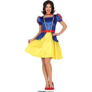 Guirca - Sneeuwwitje Kostuum - Beeldschone Prinses Sneeuwwitje - Vrouw - Blauw, Rood, Geel, Wit / Beige - Maat 42-44 - Carnavalskleding - Verkleedkleding