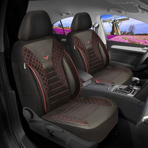 Autostoelhoezen voor VW Touareg 3 2019 in pasvorm, set van 2 stuks Bestuurder 1 + 1 passagierszijde PS - serie - PS702 - Zwart/rode naad
