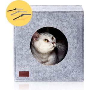Gezellig Kattenhuis in Grijs - Voor IKEA Kallax en Expedit Planken - Kattengrot incl. Kussen - Kattenbed voor Binnenkatten Kattenmand