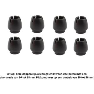 8x Ronde Stoelpoot Doppen Beschermers voor ronde stoelpoten van 16 - 18 mm zwart, omtrek 50 tot 56mm - Beschermdoppen Stoel Doppen - 8 stuks