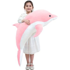 Dolfijn pluche dieren, mooi gevuld, zacht dier, omarmingskussen, dolfijn poppen voor kinderen, 70 cm, roze