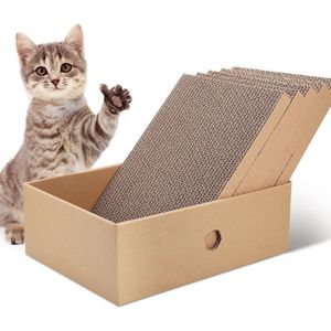 kattenkrabplank, verpakking van 5 kattenkrabmatten, krasbescherming, 32,7x24x11,6cm, kattenkrabdoos, kattenkrabmachine met muntsmaak, dubbelzijdig krabkarton voor katten