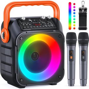 Twee draadloze microfoon karaoke machine voor volwassenen en kinderen - Draagbare Bluetooth-luidspreker met PA-systeem - LED-verlichting - TF-kaart/USB ondersteuning