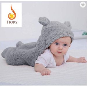 Fiory Baby Wikkeldoek Teddybeer| Inbakerdoek| Slaapzak| zachte vacht| Kinderwagen| Muts en Oortjes| Eerste baby maanden| grijs
