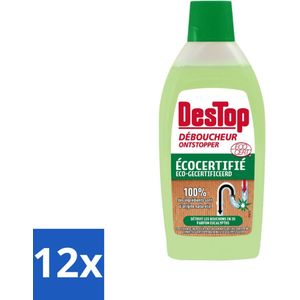 DesTop - Onderhoud & Ontstop Leidingen - Biologische Ontstopper - Natuurlijke Ingrediënten - Eucalyptusgeur - 500 ml - Voordeelverpakking - 12 stuks