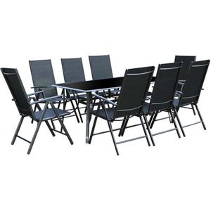 Concept-U - Aluminium tuinmeubels 8 fauteuils en zwarte ligstoelen RIMINI