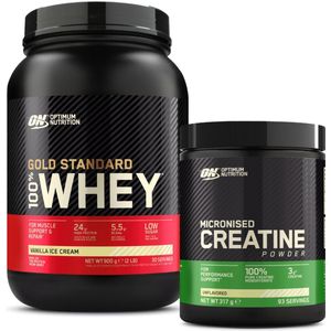 Optimum Nutrition Gold Standard 100% Whey Protein + Creatine Bundel - Vanilla Ice Cream Proteine Poeder 900 gram (28 servings) + Creatine Monohydraat 317 gram (88 doseringen)