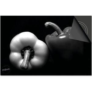 Inductie beschermer 60x52 - afdekplaat inductie mat - Dietrix Kookplaat beschermer - Base - Groente en Fruit - Paprikas in zwart wit