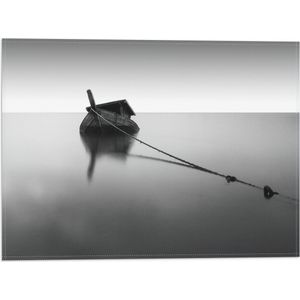 WallClassics - Vlag - Zinkende Houten Boot op Meer (zwart-wit) - 40x30 cm Foto op Polyester Vlag