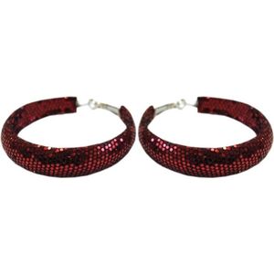 Behave Feestelijke glitter oorbellen dames - glam oorringen - rood - 5cm