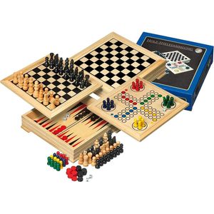 Philos Houten Spellen Verzameling Reisversie - 4-in-1 Klassieke Houten Spellen - Leeftijd 6+ - 2-4 Spelers - Speeltijd 10-30 minuten