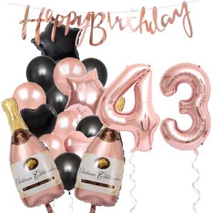 43 Jaar Verjaardag Cijferballon 43 - Feestpakket Snoes Ballonnen Pop The Bottles - Rose Zwart Versiering
