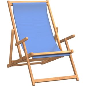 ligstoel - teakhout - blauw - bruin - duurzaam - strandstoel - camping - weerbestendig - tuinmeubel - stoffen zitting - massief - comfortabel - inklapbaar - armleuning -  60 x 126 x 87.5 cm