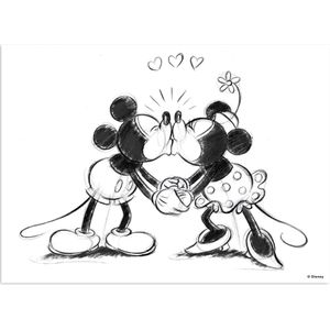 Disney | Mickey & Minnie | Canvas - Kissing - Zwart-Wit - 50x70 cm