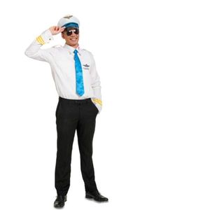 Pilotenpak met stropdas en Pilotenpet - zonder broek - Blauw, Wit - Carnaval - Feestkleding - Piloot - Verkleedkleding - maat M/L 46-50
