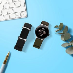 kwmobile Horlogebandjes geschikt voor Google Pixel Watch 2 / Pixel Watch 1 - 2 x Nylon Smartwatch bandje in zwart / donkergroen.