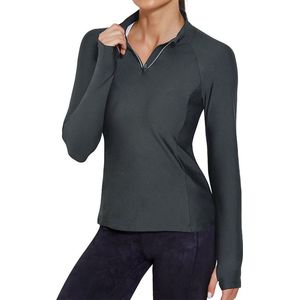 Vrouwen Sport Shirts met Rits - Maat S - Comfortabele Slim Fit Jas voor Yoga en Workouts - Duimgaten en Sneldrogend Materiaal - Grijs - Small