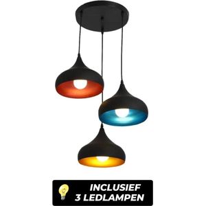 Mogi Products��– Moderne Hanglamp met 3 Kleurrijke Kappen –Inclusief 3 led lampen – Verstelbaar en Stijlvol Ontwerp