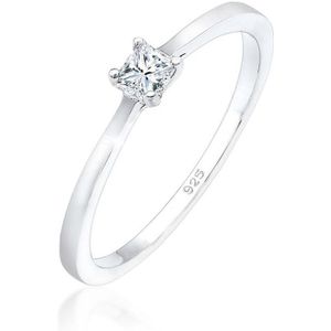 Elli PREMIUM Dames Ring Dames Vlakke Engagement met Diamant (0,11 ct.) in 925 Sterling Zilver