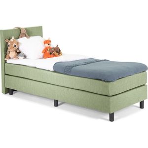Kinder Boxspring Luxe Glad Hoofdbord 90 x 210 Lentegroen
