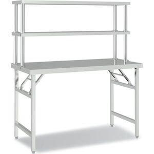 vidaXL - Keukenwerktafel - met - bovenschap - 120x60x145 - cm - roestvrij - staal