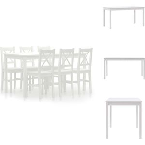 vidaXL Eethoek - Grenenhout - Wit - Tafel- 140 x 70 x 73 cm - Stoel- 39.5 x 43 x 85 cm - Set tafel en stoelen