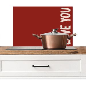 Spatscherm keuken 70x50 cm - Kookplaat achterwand Schuin - Loveyou - Rood - Muurbeschermer - Spatwand fornuis - Hoogwaardig aluminium