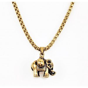 60cm x 5mm Jasseron Ketting + Olifant Hanger Dames en Heren - Verguld Roestvrij Staal