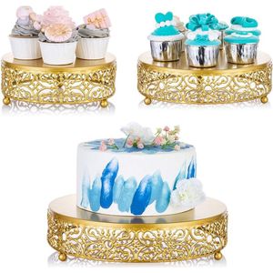 Taartstandaard, cupcake-standaard, bruiloftstaartenstandaard: 3-delige set taartsteunen, goud, feest, bruiloft, verjaardag, bruidstaart, decoratie, rond, metaal, voor taart, cake
