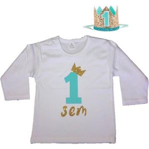 Jongens shirt, verjaardag t-shirt, eigen naam, haarkroon, mint/goud, 1 jaar, jarig kind, kinder t-shirt, verjaardag outfit