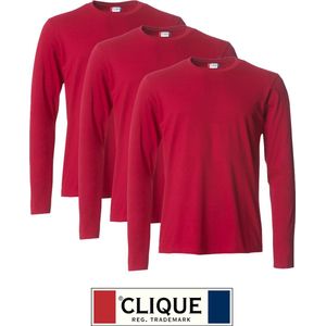 Clique 3 pack lichtgewicht T-shirt met lange mouwen Rood maat 4XL
