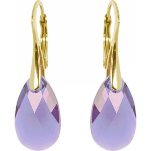 DBD - Goud Vergulde Zilveren Oorbellen - Swarovski Kristal - Druppel - Paars Blauw - 16MM - Anti Allergisch