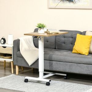 Hoogte verstelbaar staande stoelbureau met rollen C-vormige ruimtevaartbesparende laptoptisch staande bureau natuurlijk+witte veerkrachtig tot 70 kg 70-110 cm