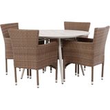 Lina tuinmeubelset tafel Ø120cm beige, 4 stoelen Malina naturel.