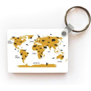Sleutelhanger - Wereldkaart kinderen - Dieren - Bruin - Plastic