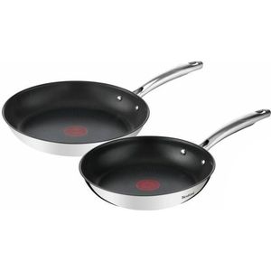 Tefal Duetto - Set van 2 koekenpannen 24/28 cm, inductie, roestvrijstalen buitencoating, Antibaklaag - G732S255