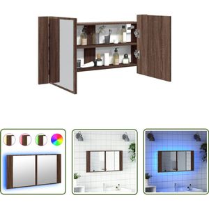 The Living Store Badkamerkast met spiegel en LED 90x12x45 acryl bruineikenkleur - LED Spiegelkast - Badkamerspiegel - Spiegel Met Licht - Makeup Mirror - Bruineiken