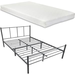 In And OutdoorMatch Metalen Bedframe Haylie - Met Matras - 140x200 cm - Donkergrijs - Modern Design