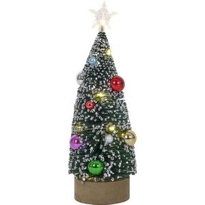 Kerstboom versierd 10LED 24cm op houten standaard 2xCR2032