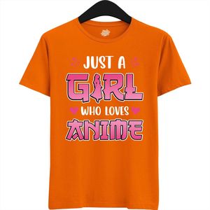 Just a girl who loves anime - Japans cadeau - Unisex t-shirt - grappig anime / manga hobby en verjaardag kado shirt - T-Shirt - Unisex - Oranje - Maat 3XL