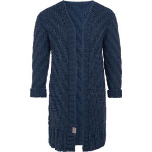Knit Factory Sally Gebreid Dames Vest - Grof gebreid donkerblauw damesvest - Cardigan voor de herfst en winter - Middellang vest reikend tot boven de knie - Jeans - 36/38