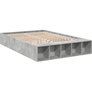 vidaXL - Bedframe - bewerkt - hout - betongrijs - 135x190 - cm