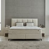 Beddenscout24 Boxspring met opbergruimte - 160x200 - Beige - Davina Inclusief 28 cm matras en topper HR- Koudschuim