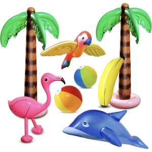8 Stuks Opblaasbare Palmbomen Flamingo Speelgoed Opblaasbare Banaan Strand Ballen Vliegende Papegaai Dolfijn voor Hawaii Party Luau Party Decor Strand achtergrond