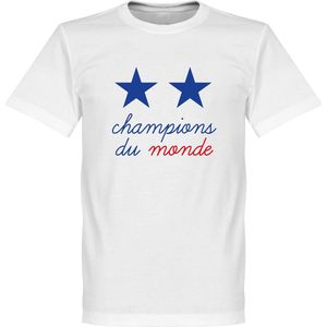Frankrijk 2 Star Champions Du Monde T-Shirt - Wit - XXXXL