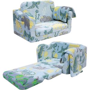 NMS® Kindersofa - Kinderzetel - Kinderbank 2 in 1 - 43x60x40cm - Blauw Dinosaurus