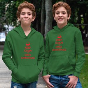 Kerst Hoodie Groen Kind - Keep Calm It's Only Christmas Red (9-11 jaar - MAAT 134/140) - Kerstkleding voor jongens & meisjes
