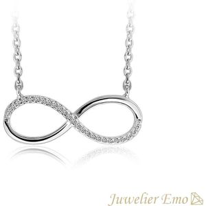 Juwelier Emo - Infinity Model Ketting met Zirkonia stenen - Zilveren Ketting met hanger - 45 CM